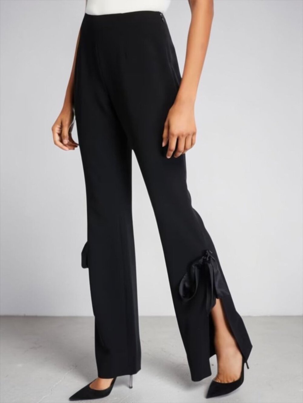 Cinq A Sept Lou Lou Side-Split Bow Pants 8 Black High Rise Party